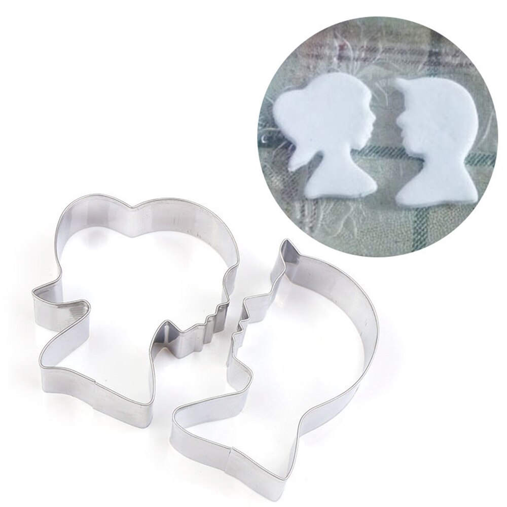 2 Stks/set Rvs Liefhebbers Cookie Cutter Shape Cake Fondant Cookie Cutter Mold Tool Keuken Bakken Tool