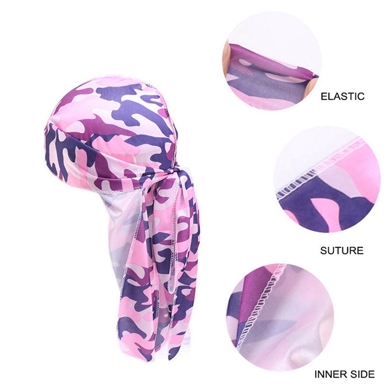 Camo Heren Zijdeachtige Durags Tulband Print Mannen Zijde Durag Hoofddeksels Bandans Hoofdband Haar Accessoires Piraat Hoed Golven Rags