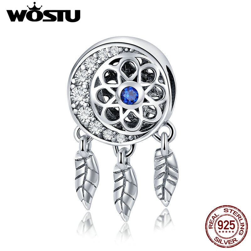 WOSTU 925 Sterling Silver Dream Catcher DreamCatcher Moon Lucky Charm fit Original Brand DIY Bead Bracelet Jewelry CQC718