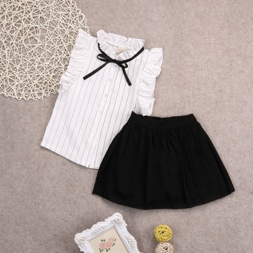 2 STUKS Set Meisjes Jurk Kinderen meisje gestreepte mouwloze Tops + solid Rok Outfits Kleding set