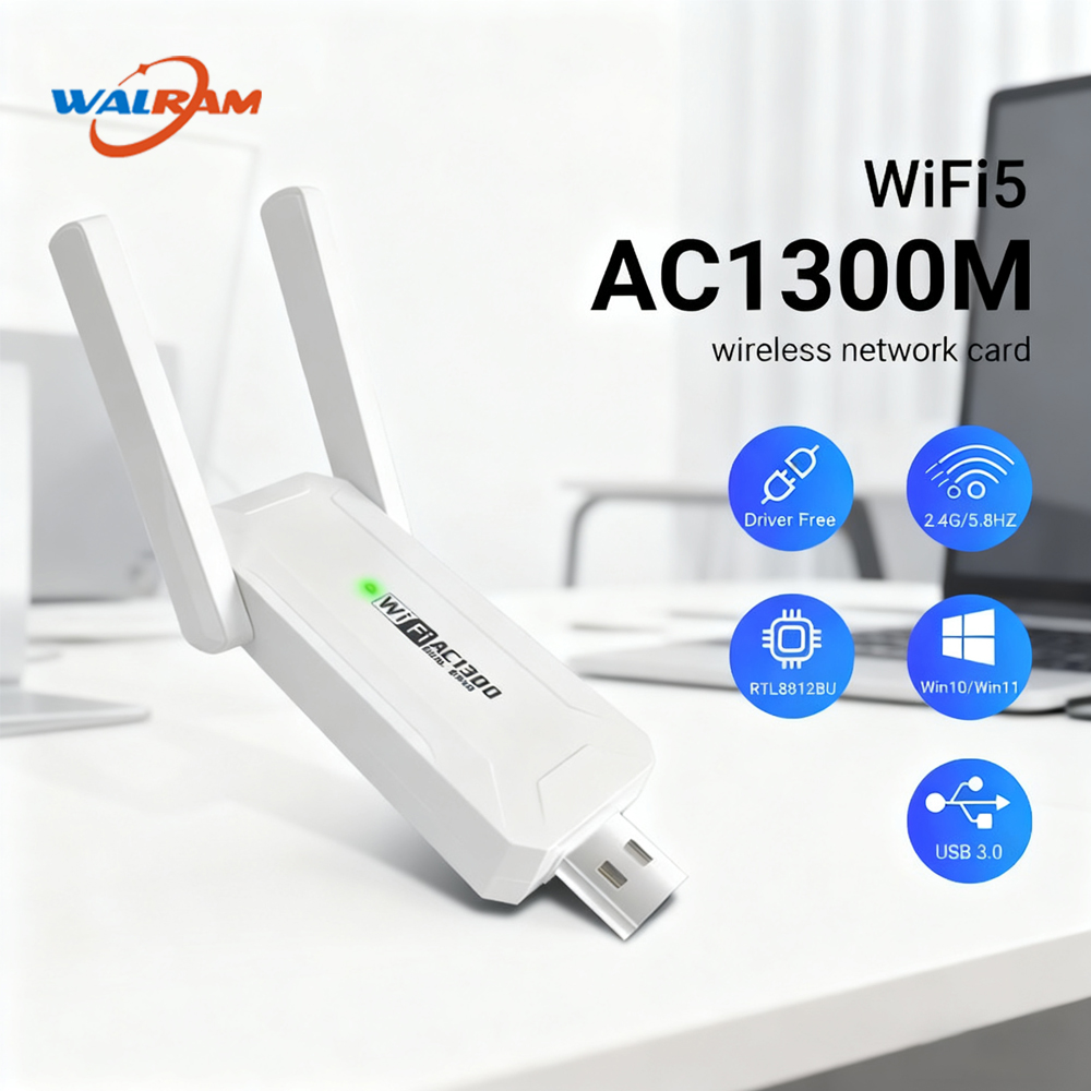Adaptador usb sem fio walmart 1300 mbps wi-fi 5 dual band 5g 2.4g usb 3.0 bt5.0 com antena wi-fi, placa de rede dongle para windows 10/11 receptor.