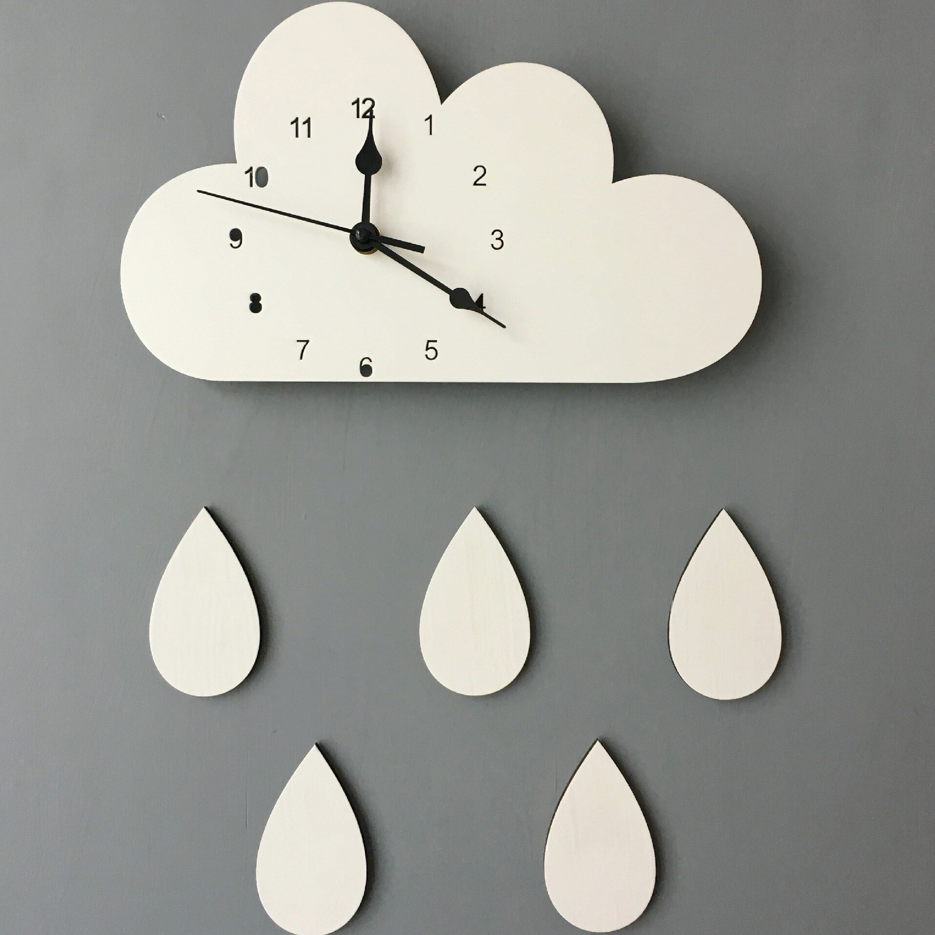 Nordic Rain Wall Clock Cute Cloud With Rainbow Rain Shape Baby Room Kids Girls Wood Mute Timepiece Watch Bedroom 2022: black