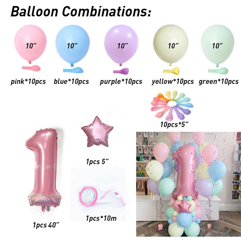 63Pcs/set Number Foil Latex Balloons for Kids Birthday Party Decoration 1st One Year Birthday Boy Decor Baby Shower Balloon: 1