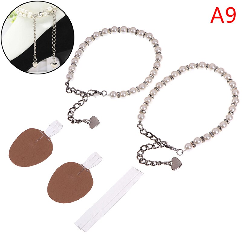 1 Paar Vrouwen Parel Hakken Band Schoen Riem Hoge Hakken Enkel Holding Losse Anti-Skid Bundel Tie Bandjes band Schoenen Decoratie: A9