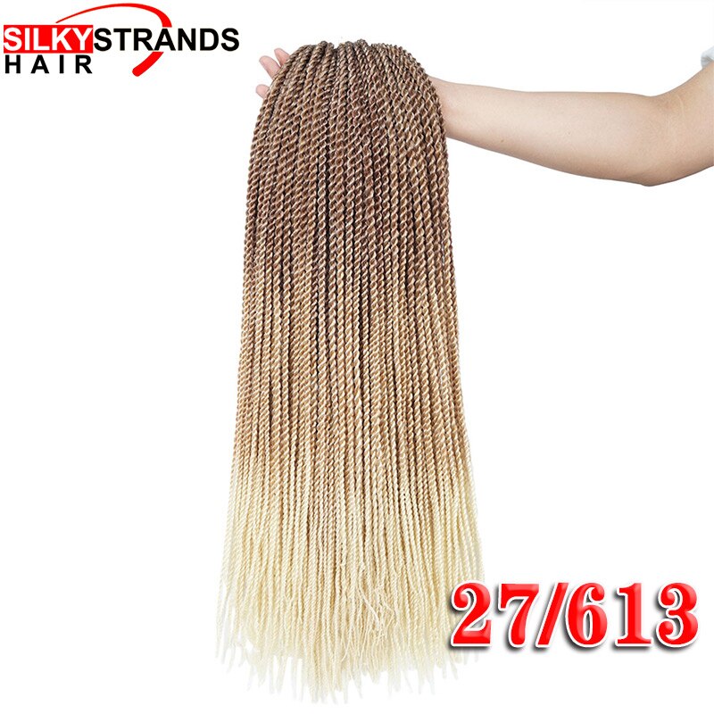 Extensiones de cabello trenzado ombré con hebras sedosas, trenzas de ganchillo sintéticas, colores grises y rubios