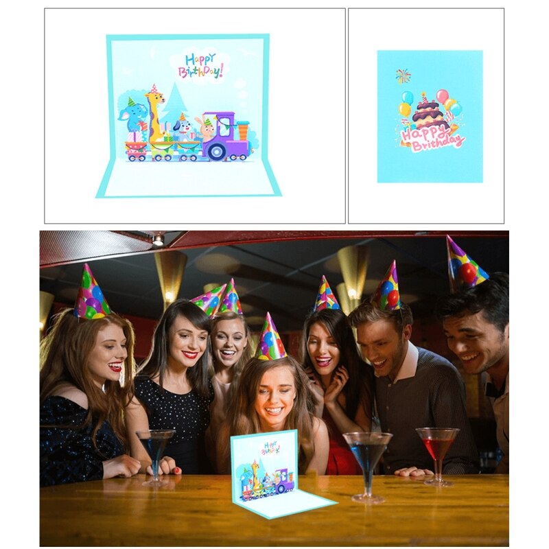 XXFA zwierzęta kreskówkowe pojawiają się kartka urodzinowa z okazji urodzin ręcznie robione 3D wyskakujące okienko kartki z życzeniami dla żony mama tata dziecko dzieci