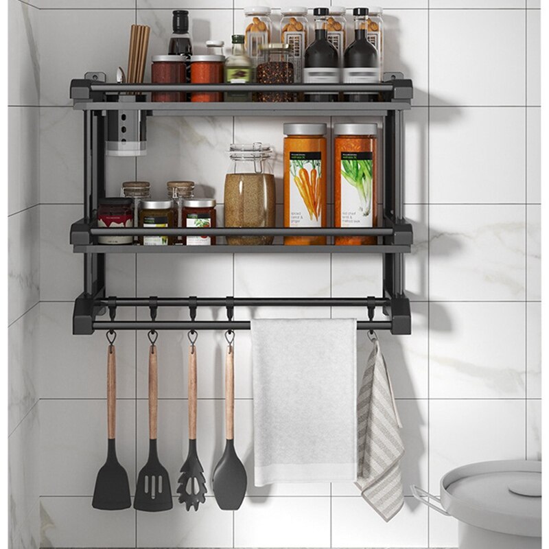 Bathroom Shelf Organizer - 2 Tier Storage Shelf With Adjustable Hook Wall Mounted Shelf Rack, Use For Bathroom