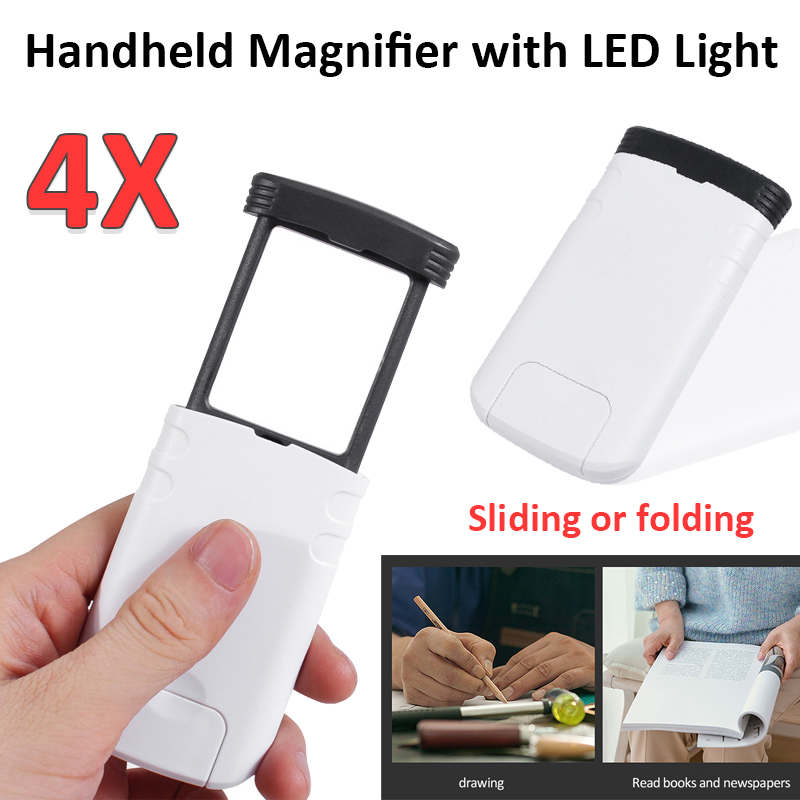 4X Magnifying Glass Lens Foldable Pocket Handheld Microscope Reading Jewelry Loupe with LED Light Illuminated Magnifiers 1/2/3pc