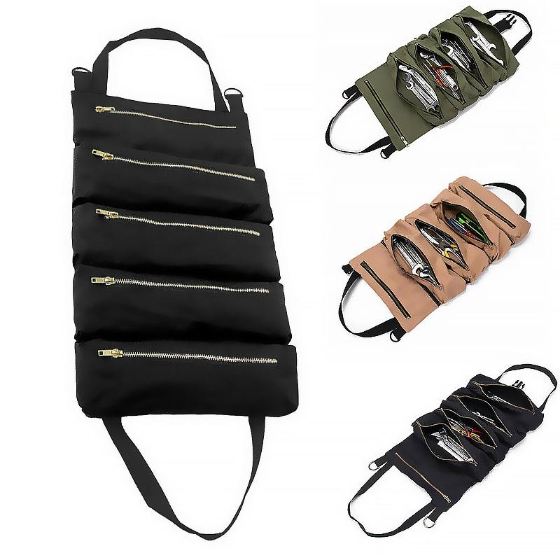 Onever Roll Up Bag Versatile Car Bag Tool Organizer Pouch Canvas Wrench Storage Carrier Car Back Seat Automobile Roll Up Bag