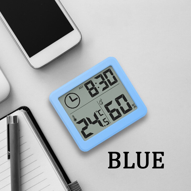 Electronic Desk Clock Ultra-thin Digital Temperature Humidity Table Clock Automatic Monitoring Large LCD Screen Multifunction/: Blue