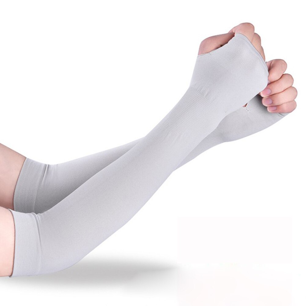 Mangas de brazo de seda helada, Protector solar, guantes largos, protección de mano UV, para exteriores brazo, calentador de medio dedo, 2 uds.: Gris