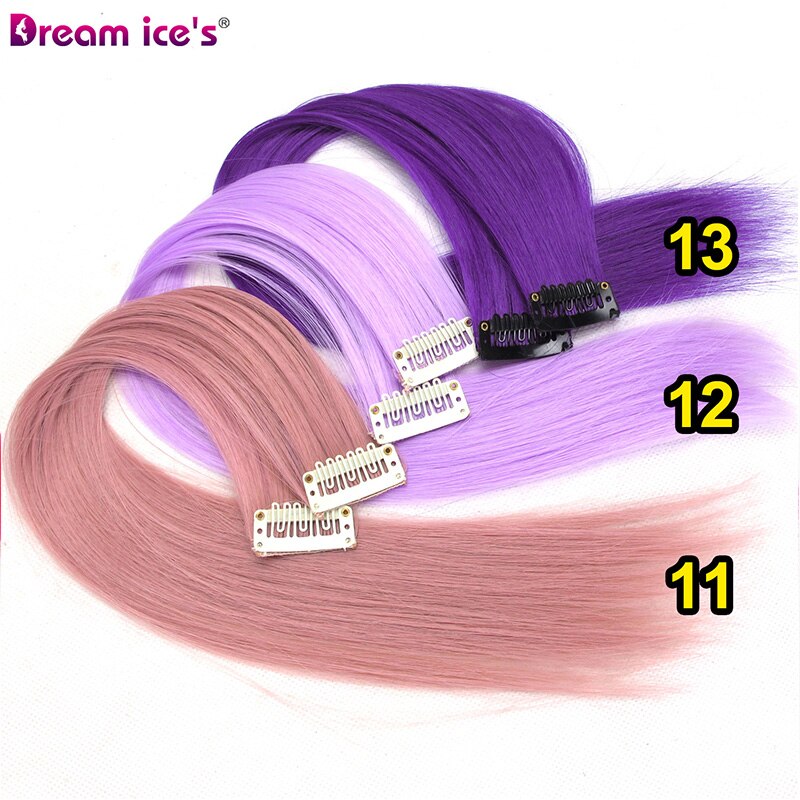 Synthetische Lange Enkele Clip In Hair Extensions Een Stuk Roze Regenboog Kleur Mode Rechte Haarstukje Voor Vrouwen En Meisje