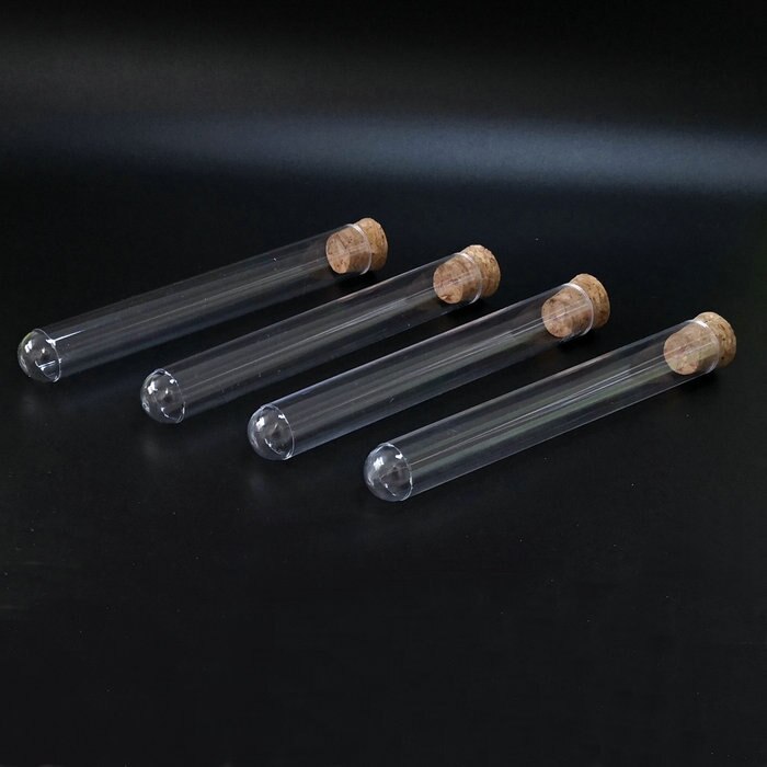 20pcs/lot 20x150mm rigid plastic test tube with cork Stopper round bottom container for school laboratory
