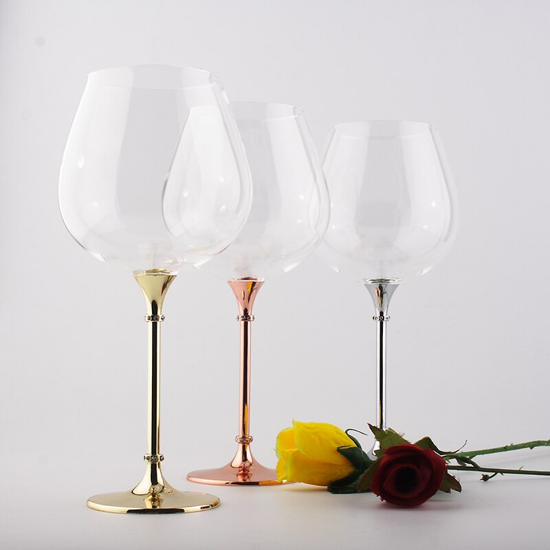 Oh Trend 680ml Hochzeit Weingläser Becher Stainess Stahl Kristall Diamant Stehen Wein Glas Gravierte Küche Glas Bar Klar tasse