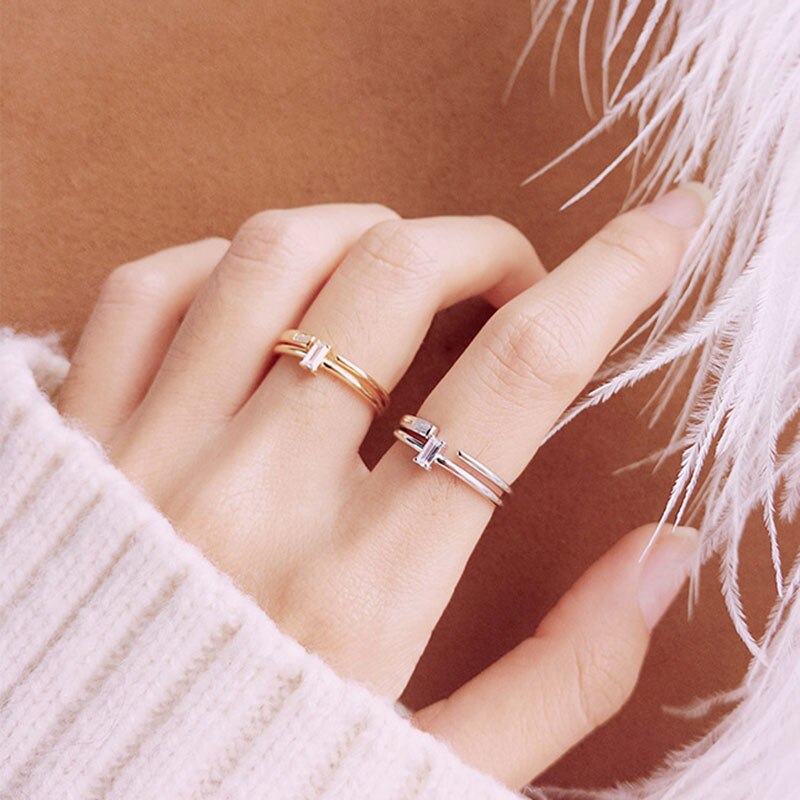 INZATT Echt 925 Sterling Silber Zirkon Einstellbare Ring Für Frauen Party minimalistisch Feine Schmuck Geometrische Zubehör
