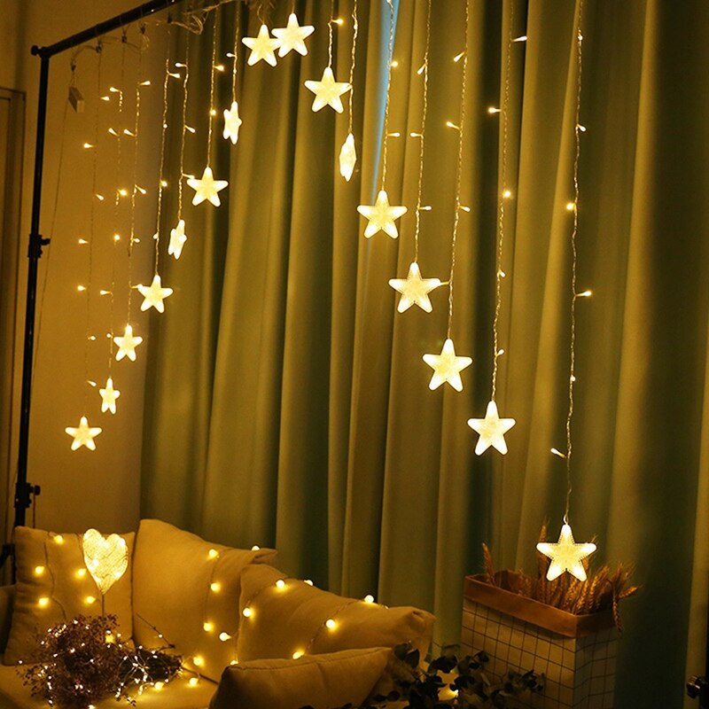 16 Star String Lights LED Lantern Pentagram Inverted V Curtain Lights For Festive Bedroom Home Party Decoration EU Plug