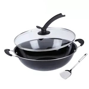 Wok Enamel Pot Uncoated Non-stick Cooker Household Induction Cooker Special Enamel Wok Coal Gas Stove for Iron Pan Kitchen Pots: 34cm with lid