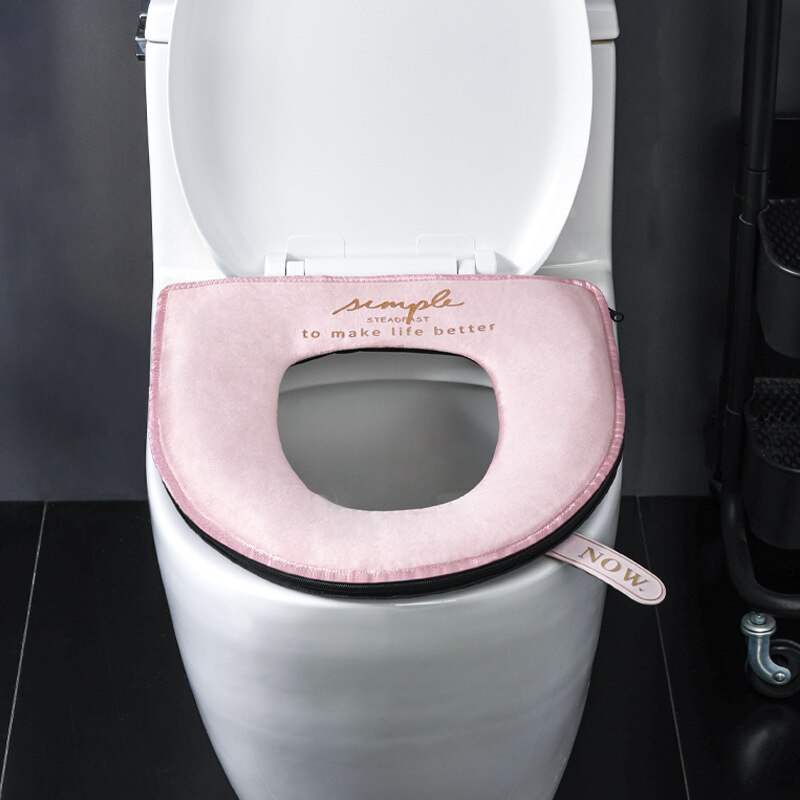 Épaissi luxe coton Linter doux lavable fermeture éclair salle de bain pleine taille universel accessoires ensemble couverture de siège de toilette