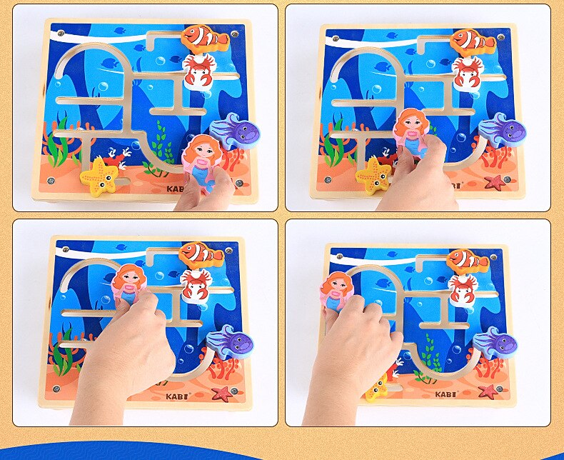 3D Puzzle Ocean Animal Maze Child Wooden Toys Educational Toys Maze Game Toys for Children