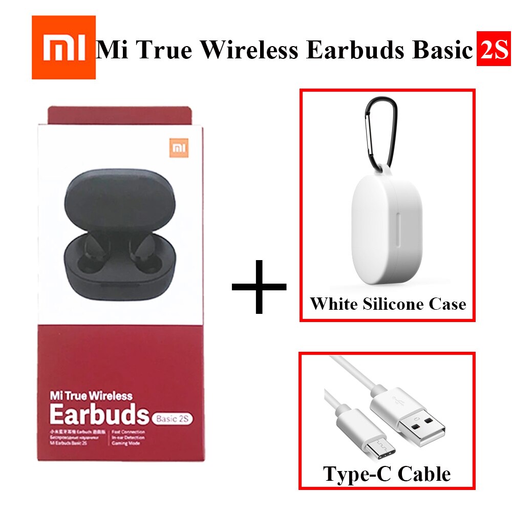 Global Version Original Mi True Wireless Earbuds Basic 2S Stereo Bluetooth Earphone TWS Xiaomi Redmi Airdots 2S TWSEJ07LS: Add Cable White Case