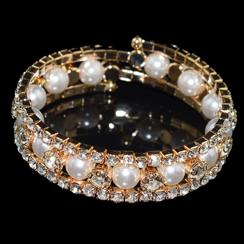 Crystal Imitatie Parel Armband voor Vrouwen 3 Rij Crystal Armband Goud en Zilver Armband Pulseras Mujer Huwelijkscadeau: 3 rows of gold