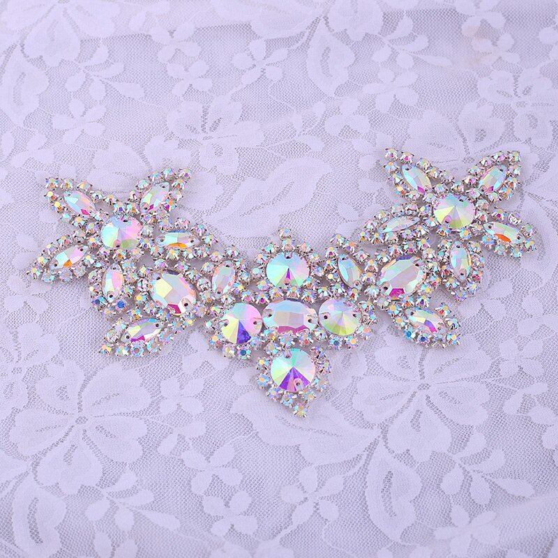 16.5cm sy på glas rhinestone applikation tilbehør krystaller sten patches til tøj bryllup aften kjole dekoration kunst håndværk