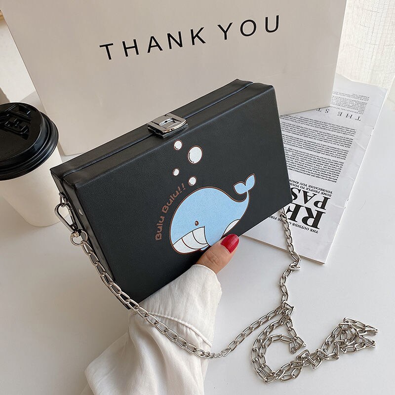 Cute Whale Pu Leather female Flap Clutch Shoulder Bag Crossbody Mini Messenger Bag For Women Bolsa: black A01