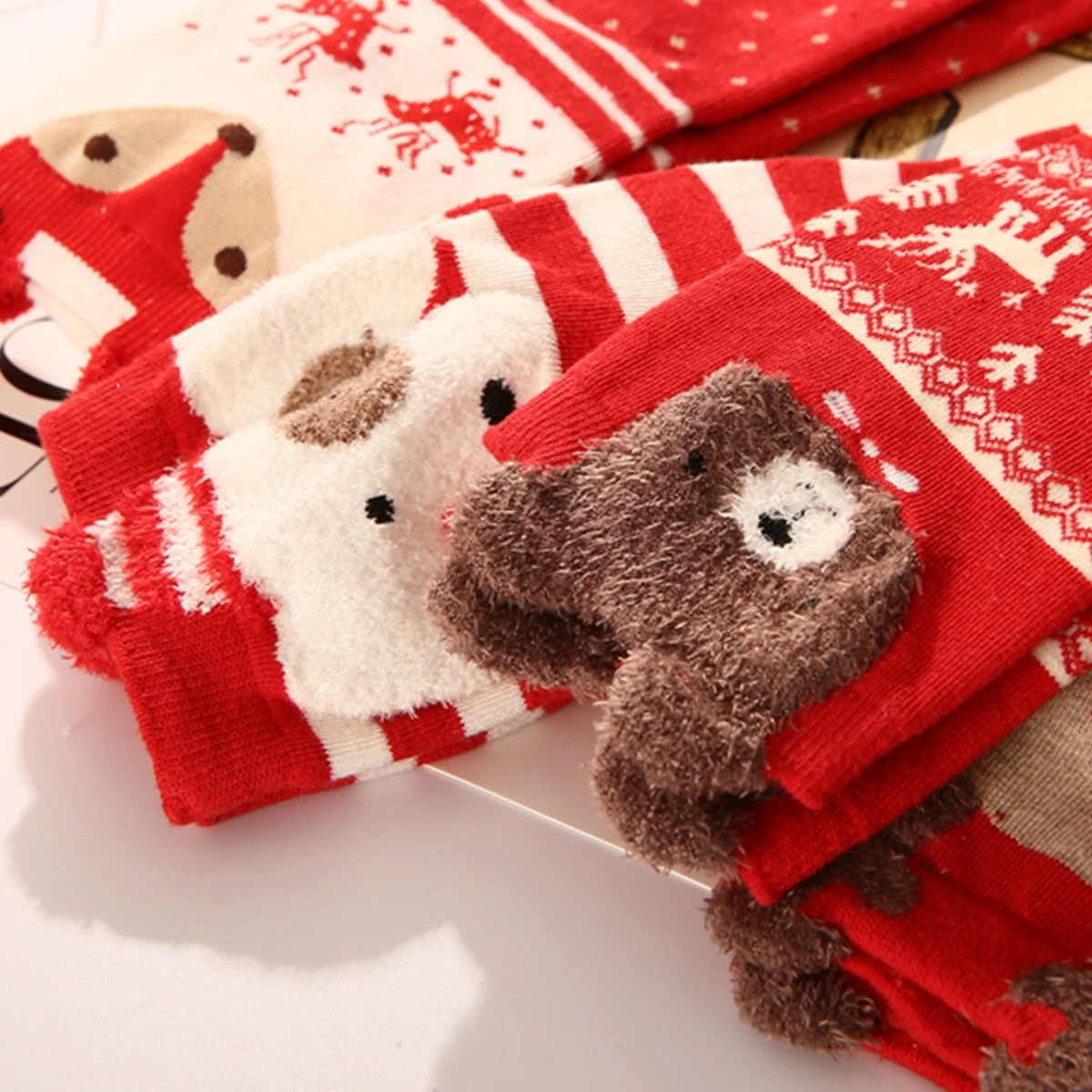 Julesokker dame tegneserie rød elg bjørn rev bomull søte sokker til høst vinter juleår størrelse 34-42