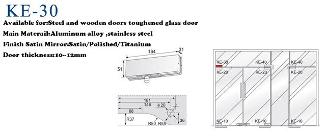 304 KE-30 Stainless Steel Glass Door Patch Fitting Top Patch Bottom Patch Glass Clamp for Glass Door