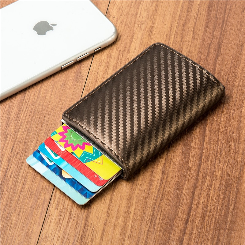 Men's Credit Card Holder Carbon Fiber RFID Blocking Leather Bank Card Wallet women's wallet thinr Case Protection Purse