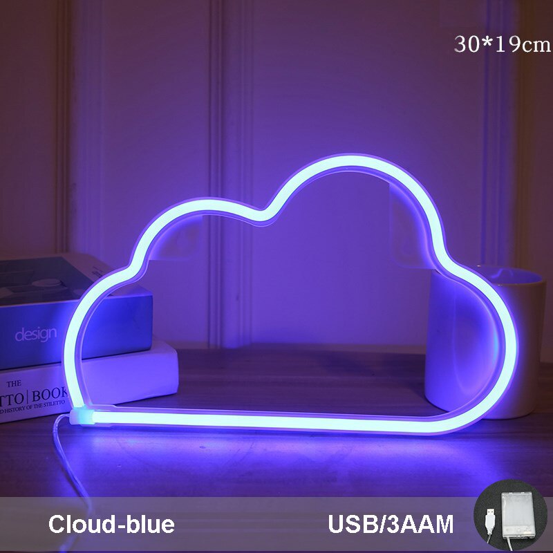 Neon Sign Behang Computer Kamer Muur Display Opknoping Sfeer Verlichting Tekenen Slaapkamer Werkruimte Desktop Decoratie Lampen: cloud blue