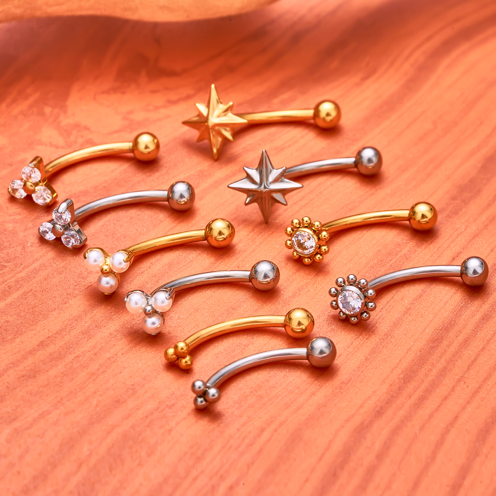 G23 Titanium ASTM-F136 interne draad Wenkbrauw Piercings Lichaam Sieraden Voor Vrouwen zirkoon Oorbel Ster Bloem Hart