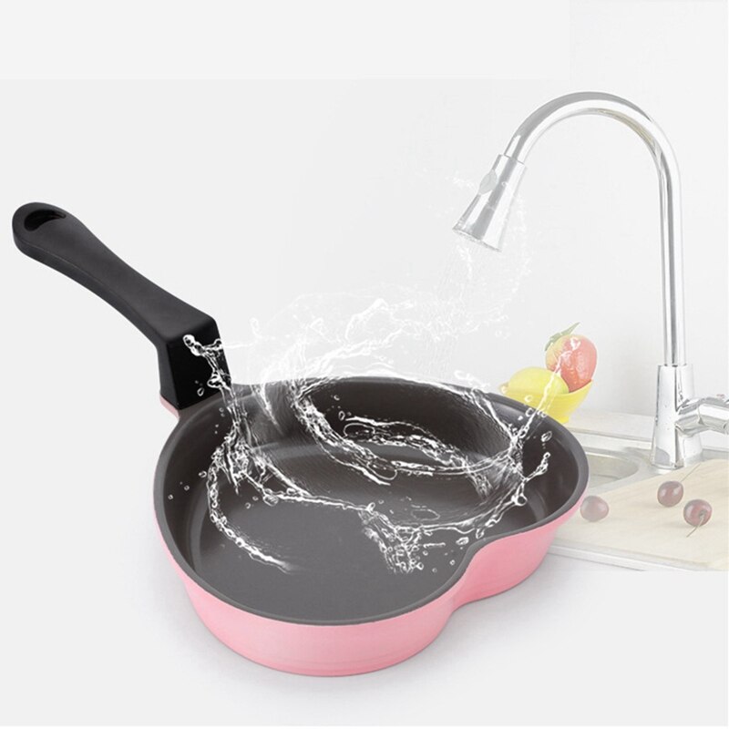 Mini Love Frying Pan Baby Food Supplement Cooking Pot Ceramic Non-Stick Pink Heart-Shaped Small Wok