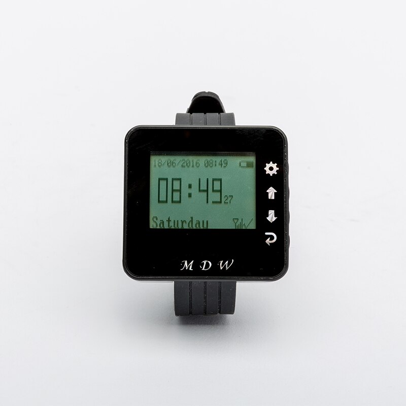 Mindewin Wireless Restaurant Call Paging System 1pc M-W-1 Wrist Watch Receiver+ 5pcs M-K-4 Waterproof Call Transmitter Button