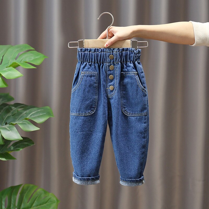 Flickor jeans höst vår barnkläder byxor barn jeansbyxor för baby girl jeans knapp småbarn