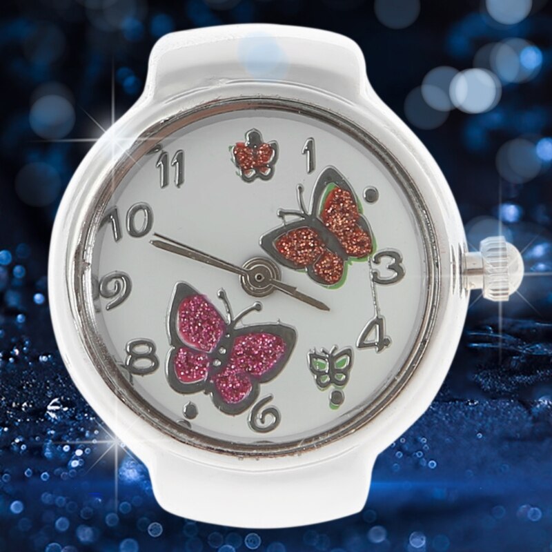 Women Dial Quartz Analog Finger Ring Watch Butterfly Elastic Steel