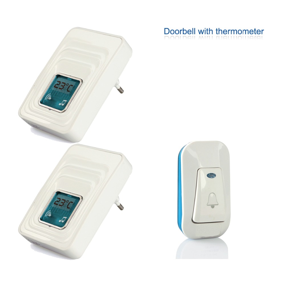 Wireless Digital Door Chime 51 Melody AC/DC Wireless Door Bell Waterproof with Temperature Display F1760B