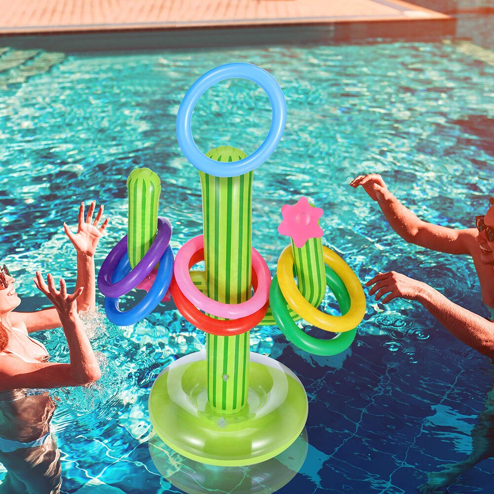 Juego de anillos de Cactus para piscina, juguete de agua inflable para lanzar, juguetes educativos para piscina, playa, familia, juego al aire libre