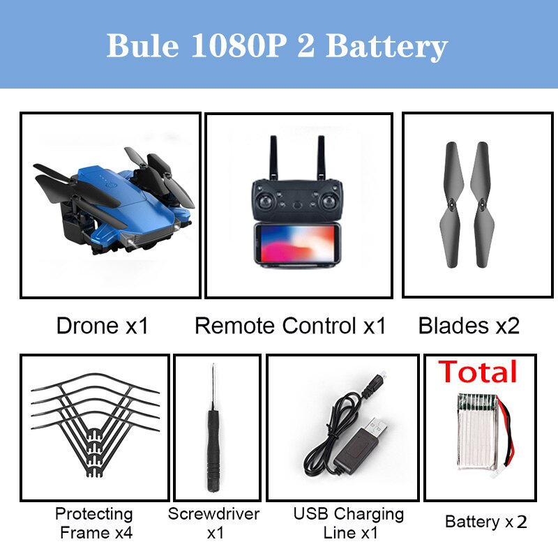 K2 Dual Camera Gps Drone Fixed Height Quadcopter Long Endurance Folding Drone Hd 4k Aerial Remote Control Aircraft Toys For Girl: Bule 1080P 2B