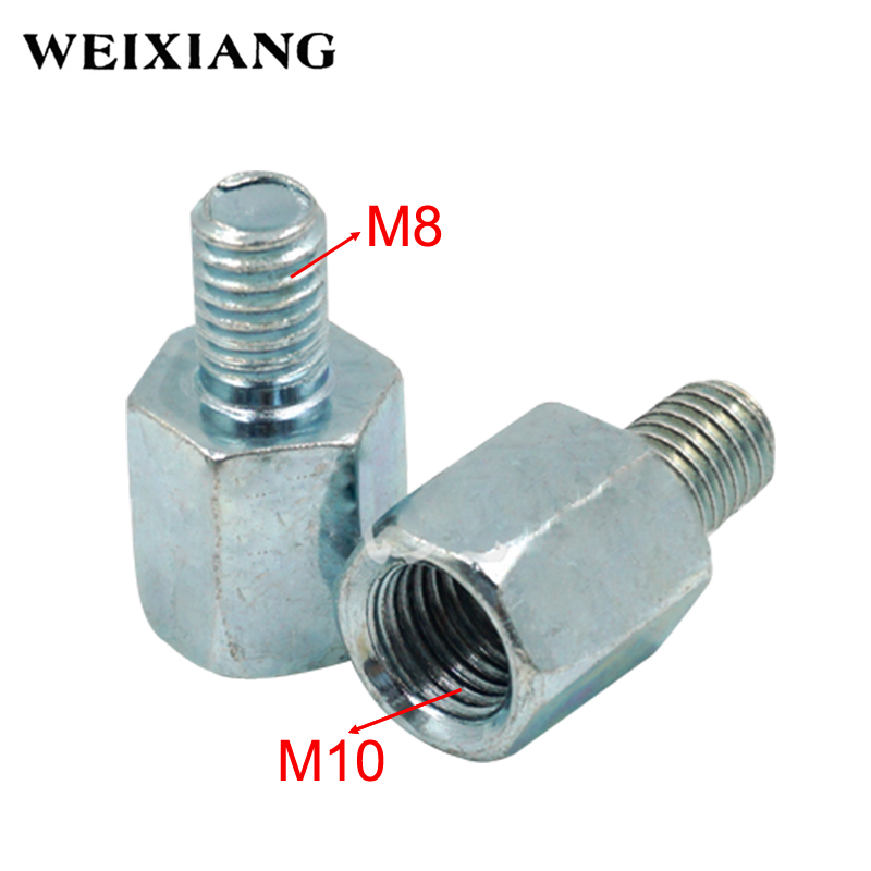 Reductor de Rosca M10 M8, convertidor de espejo retrovisor de motocicleta, adaptador de tornillo de conversión, rosca cromada, paquete de 2