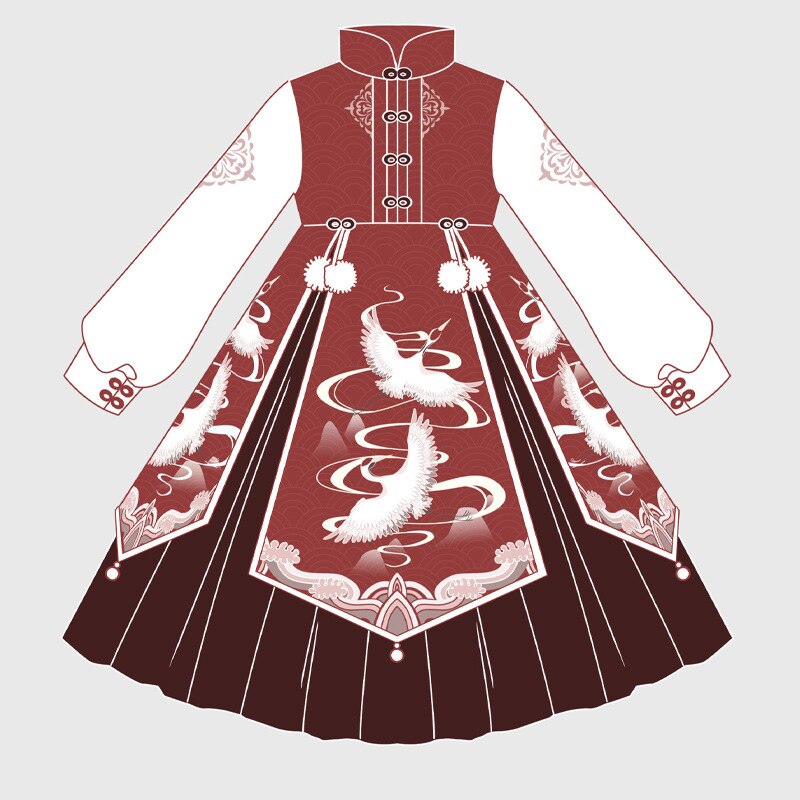 Lolita Dress Girls Chinese Style Lolita Clothes Retro Long Sleeve Red/White Costumes Gothic Lolita Dress Tea Party Clothes VO801