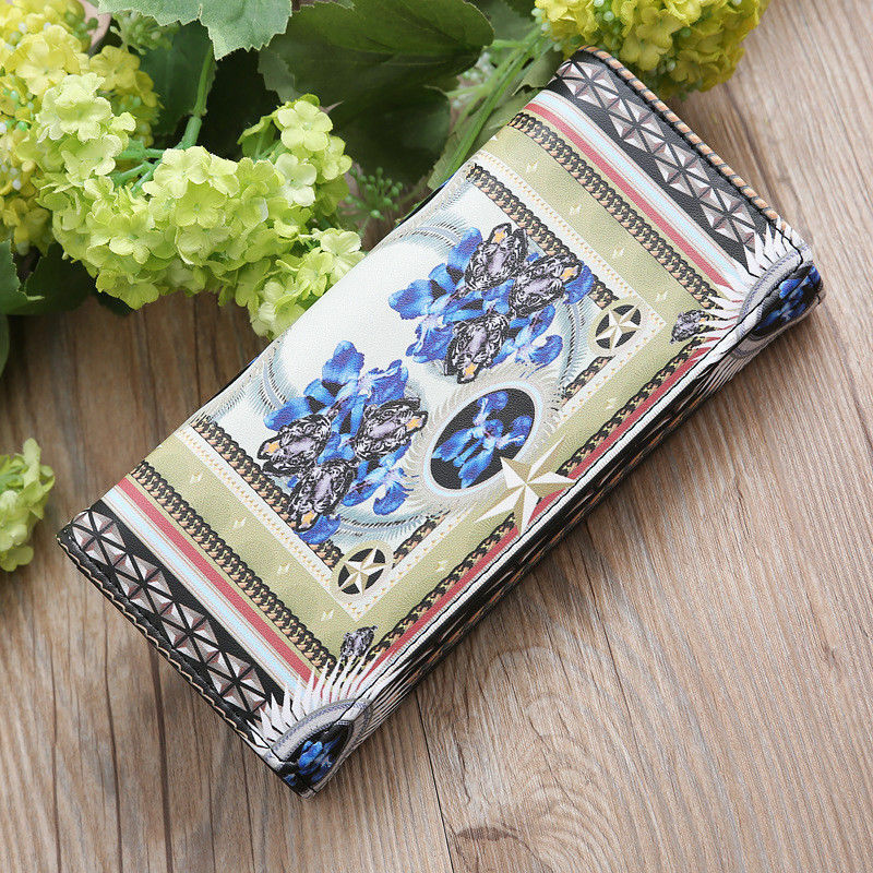 Damesportemonnee lang nationale stijl bedrukte portemonnee pu leren creditcardhouder clutch