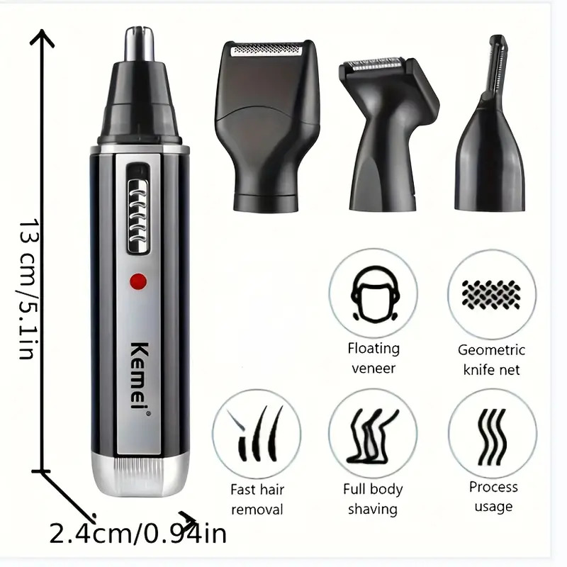 Kemei -6630 neushaartrimmer voor neus- en oorreiniging, oplaadbare neustrimmer, baardtrimmer voor mannen, scheerapparaat, wenkbrauwverzorgingsset
