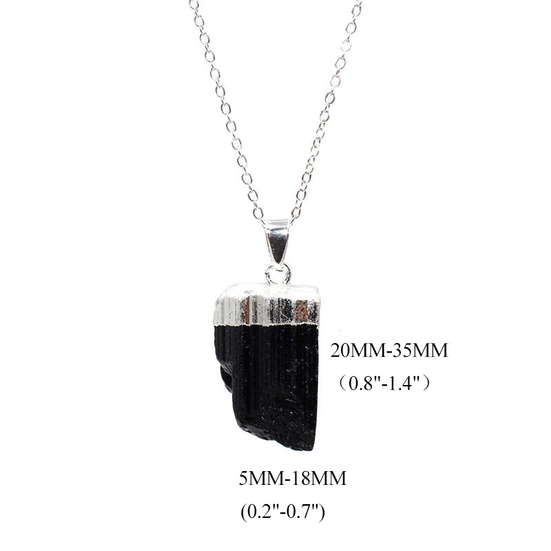 Collier en pierre de Tourmaline noire naturelle, pendentif cylindrique d'énergie plaqué argent, pour femmes, bijoux à la