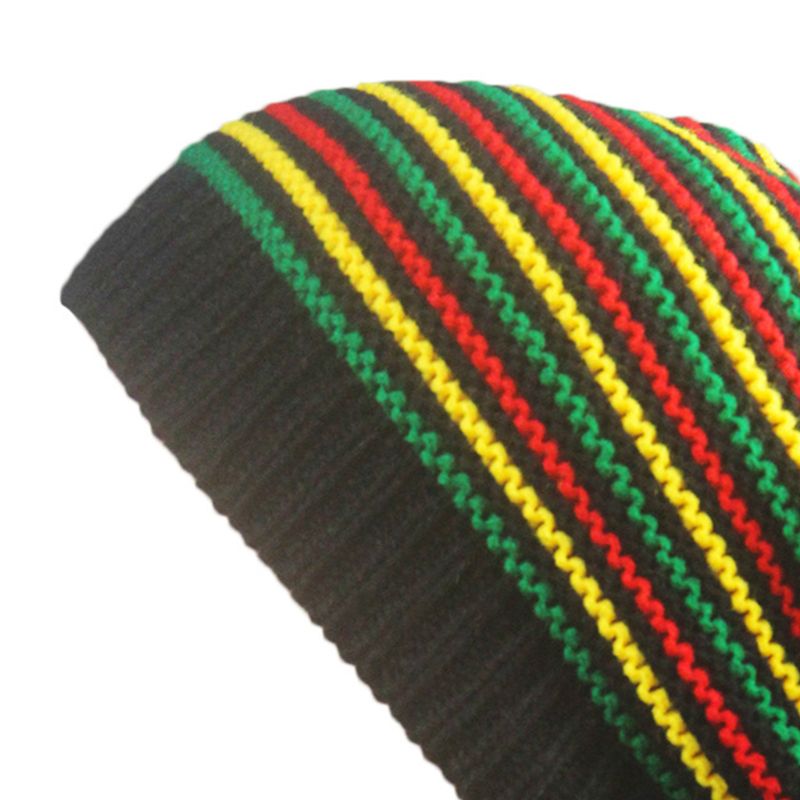 Unisex Haak Golvend Fijne Strepen Beanie Cap Regenboog Jamaica Vlag Baggy Skull Hoed 62KE