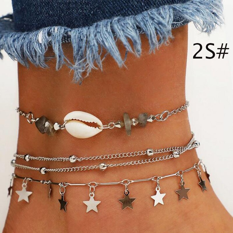 1Set Neue Böhmischen Shell Fußkettchen Für Frauen Stein Perlen Einstellbare Fußkettchen Armband Handgemachte Sommer Strände Schmuck Zubehör: 2S