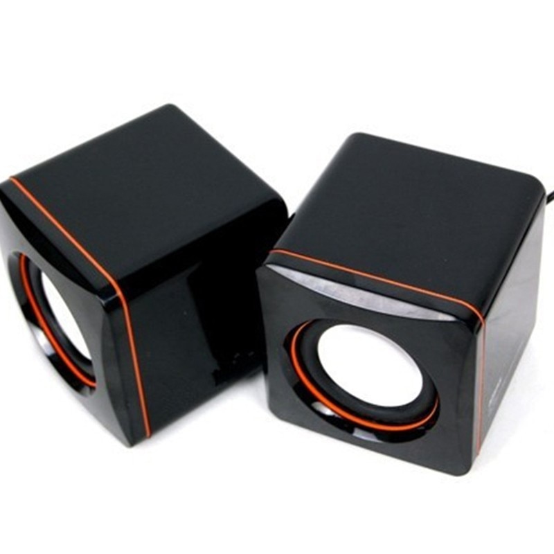 Two Mini Plastic Wired 3.5mm USB Audio Square Music Player Speaker For MP3 MP4 Laptop PC Computer