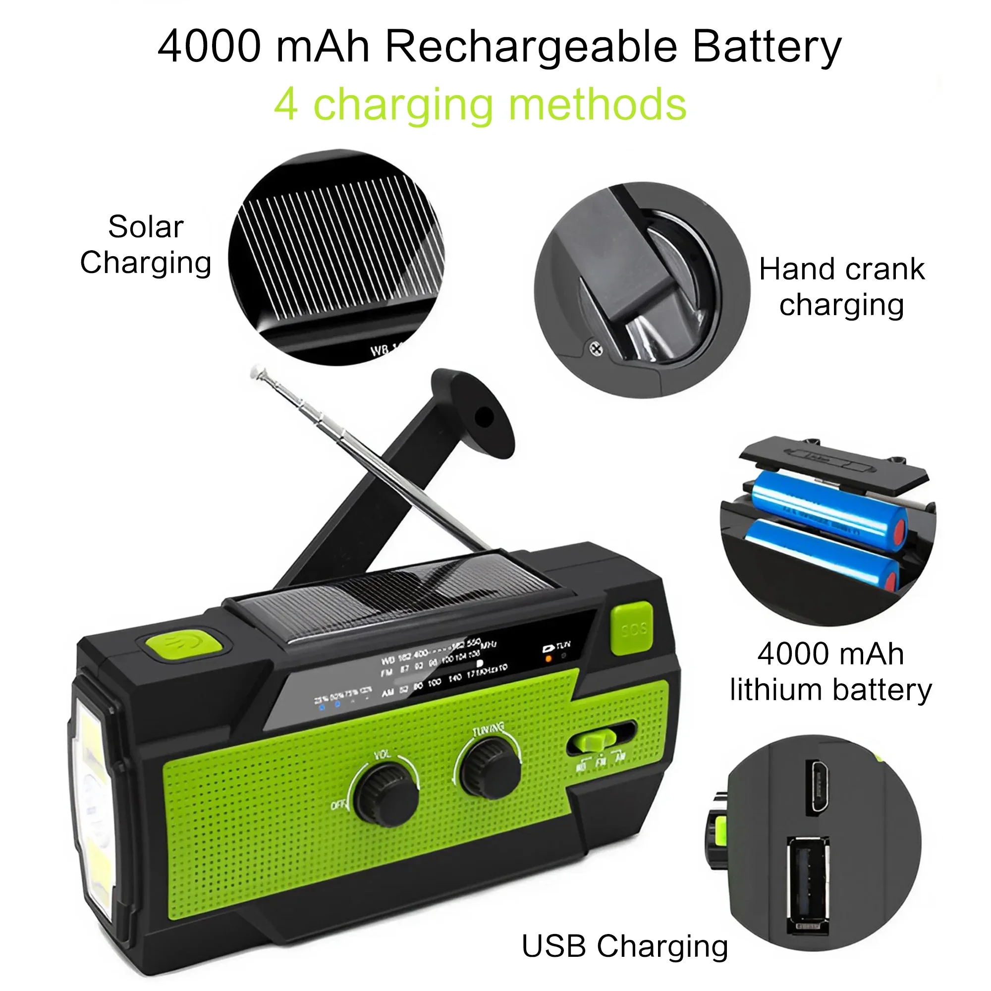 Rádio meteorológico de emergência multifuncional rádio fm am wb manivela solar carregamento usb 2000mah power bank lanterna led tocha