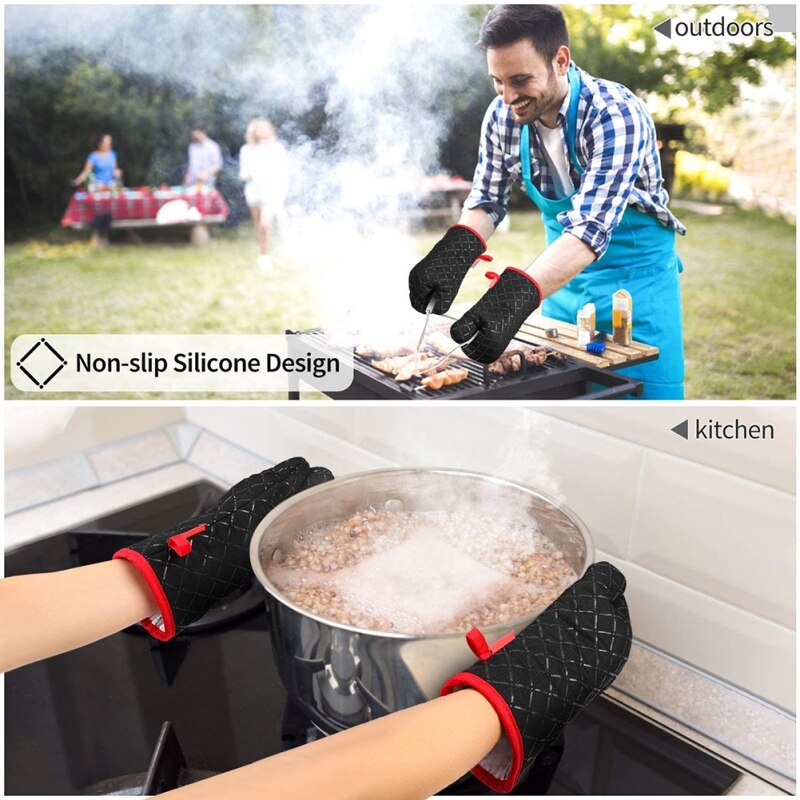 Gants De cuisine pour la Cuisson 2 Mitaines À Four et Sous 2 Pot Set De Support Antidérapant Résistant à la Chaleur Four à Micro-ondes