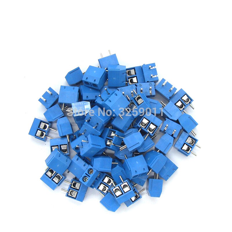 10PCS Small Electrical Connectors KF 301-2P Blue Copper 5.0mm Straight Pin PCB Screw Terminal Block Connector